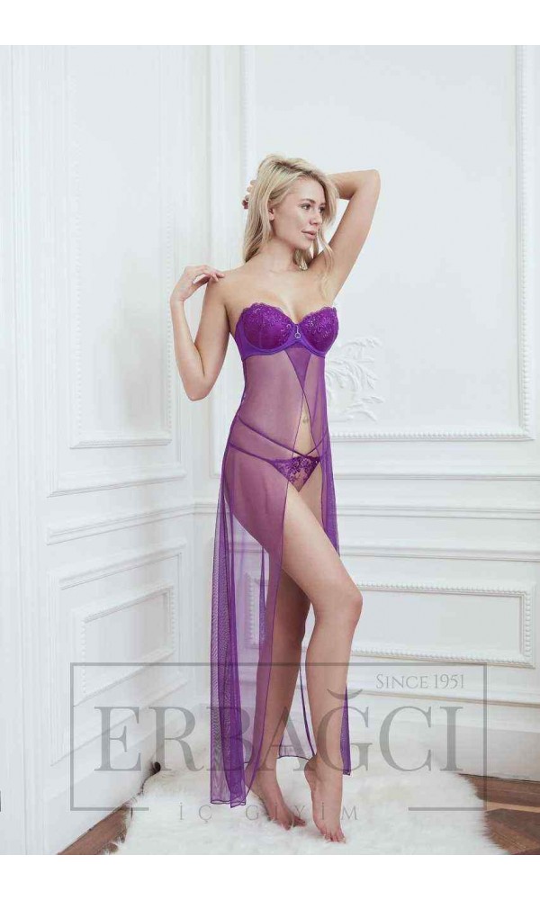 Anıl Bayan sütyen etek ve string Takım 4681 MOR