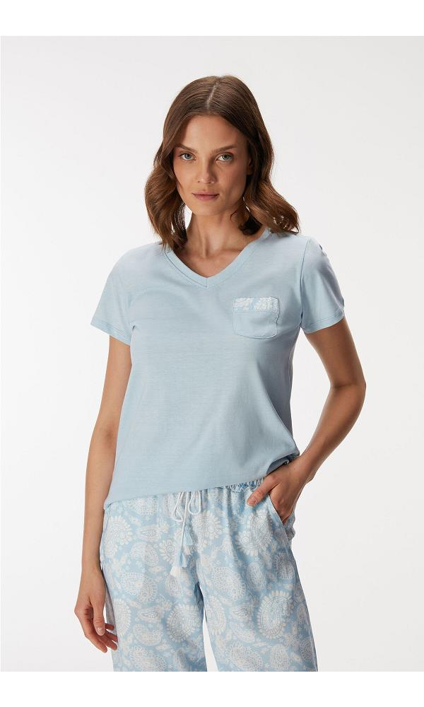ANIL MAN11351 Kadın T-Shirt ve Pantolon Takım MAVİ