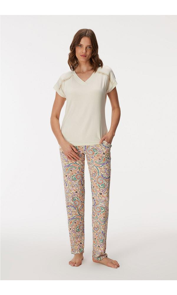 Anıl MAN11357 Kadın T-Shirt ve Pantolon Takım Somon