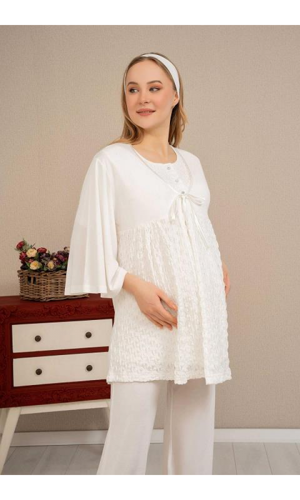 BAHA 4504 YARIM KOL LOHUSA PİJAMA TAKIM PUDRA
