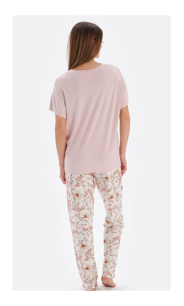 ESK33520 V YAKA KISA KOL PİJAMA TK. PEMBE