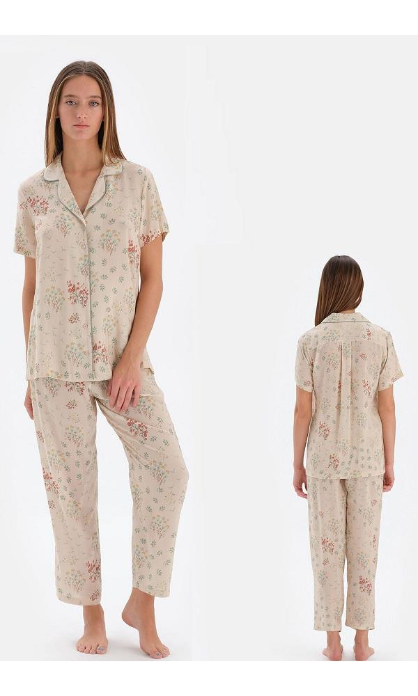 ESK33550 KISA KOL GÖMLEK PİJAMA TK. bej