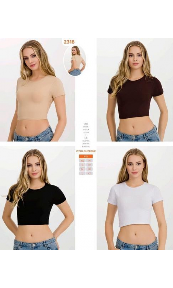İLKE 2318 LİKRALI YARIM KOL CROP KAHVE