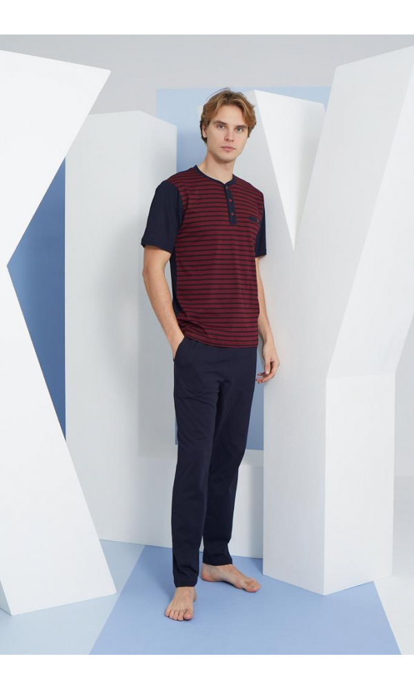 KLY 2116 MİDİ YAKA PİJAMA TAKIM BORDO