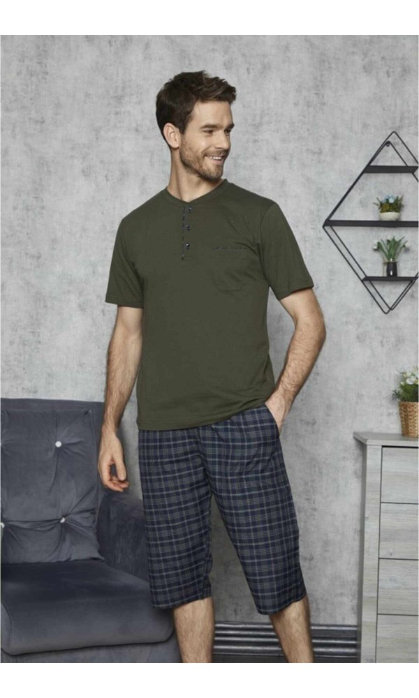 KLY 7521 ERKEK YARIM KOL PİJAMA TAKIM BORDO