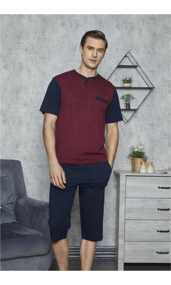 KLY ERKEK YARIM KOL KAPRİ TAKIM 7523 BORDO