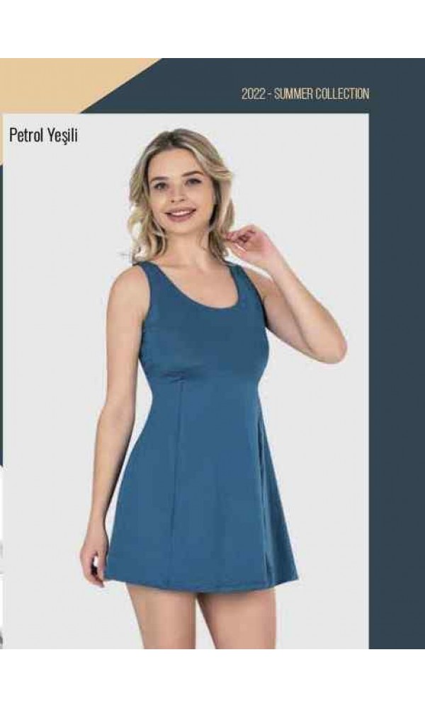LAYDEST 2665 BATTAL ŞORTLU ELBİSE MAYO PETROL
