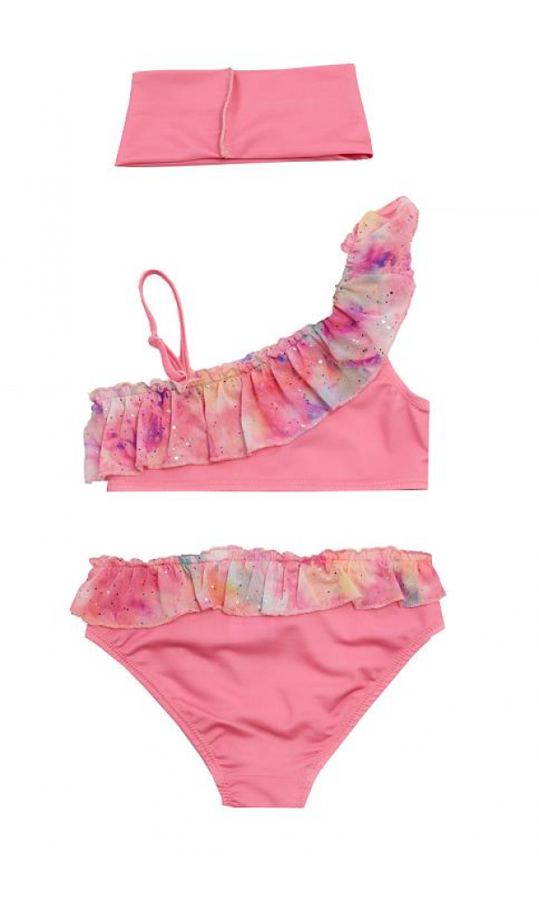 NEOPY 255204 Lane Tek Omuz Fırfır Detay Kız Çocuk Bikini PEMBE