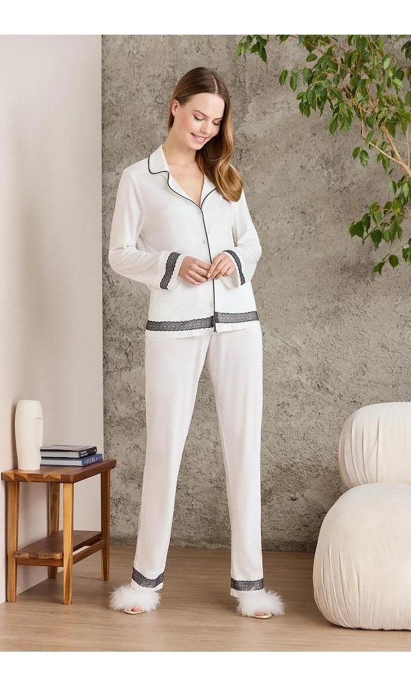PİERRE CARDİN P2200 GÖMLEK YAKA PİJAMA TAKIM PUDRA