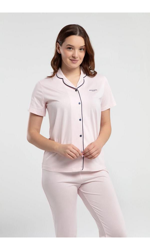 Pıerre Cardın PC7715 Bayan Kısa Kollu Gömlek Pijama LACİVERT