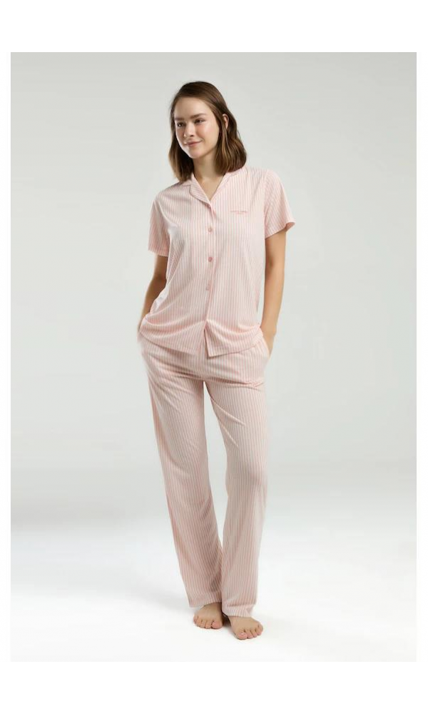 Pıerre Cardın PC9012 Bayan Kısa Kollu Gömlek Pijama MAVİ