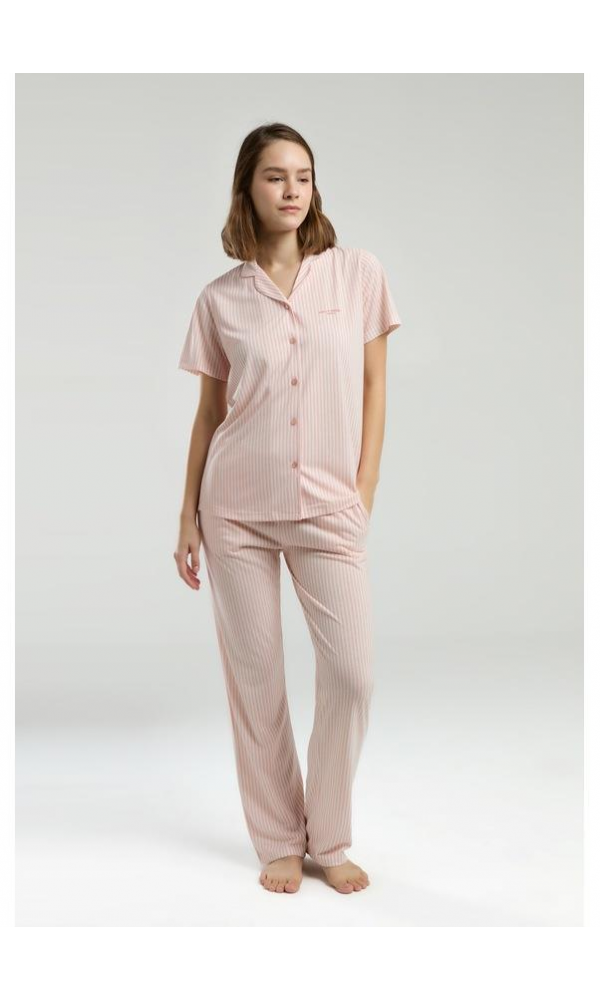 Pıerre Cardın PC9012 Bayan Kısa Kollu Gömlek Pijama MAVİ