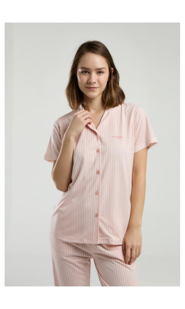 Pıerre Cardın PC9012 Bayan Kısa Kollu Gömlek Pijama MAVİ