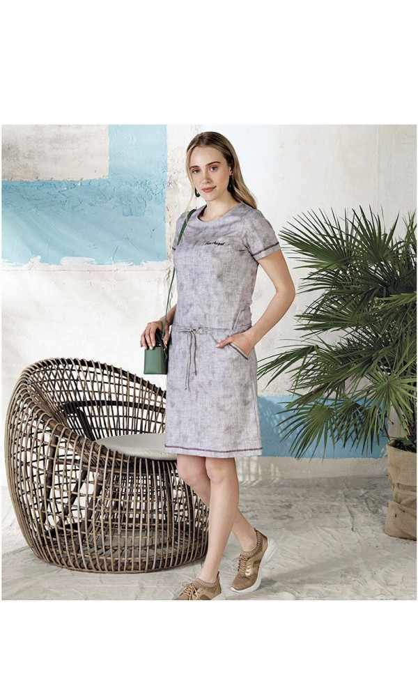 SENFONİ YARIM KOL DESENLİ ELBİSE 4417 bej
