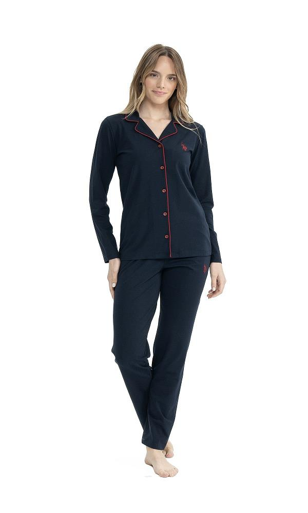 U.S POLO 11000 KADIN BOYDAN PATLI PİJAMA TAKIM LACİVERT