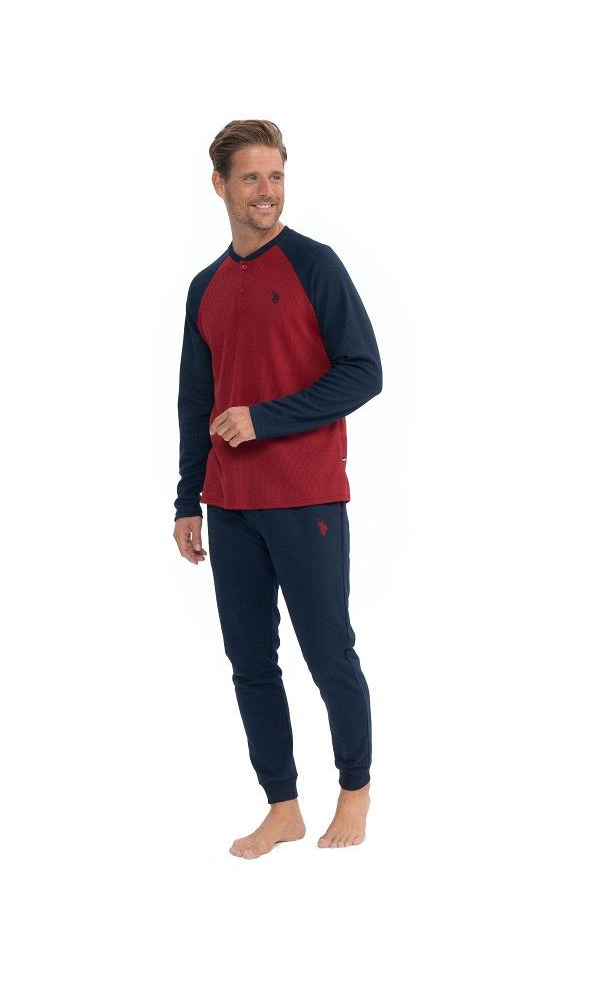 U.S POLO 18838  ERKEK PİJAMA TAKIM BORDO