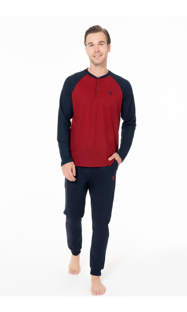 U.S POLO 18960-B BATTAL ERKEK PİJAMA TAKIM BORDO