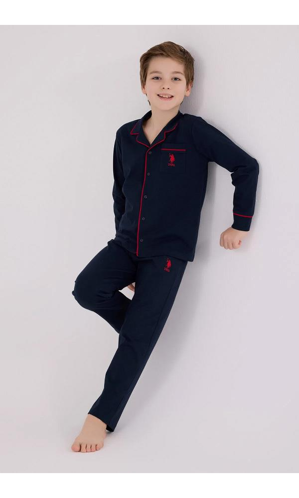 U.S. Polo Assn US2234-4  Erkek çocuk Gömlek Pijama Takımı Somon