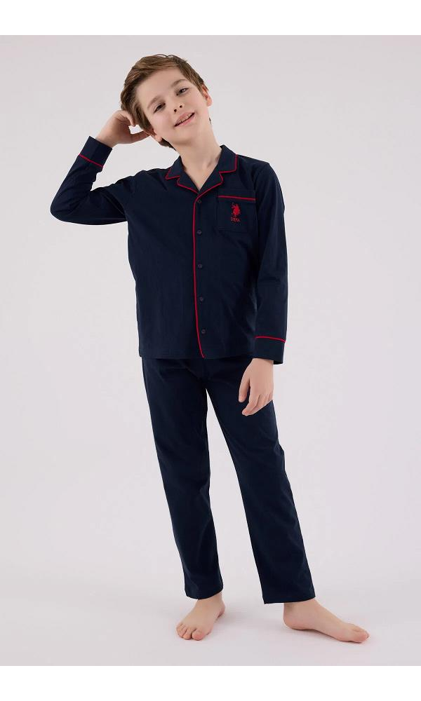 U.S. Polo Assn US2234-4  Erkek çocuk Gömlek Pijama Takımı Somon