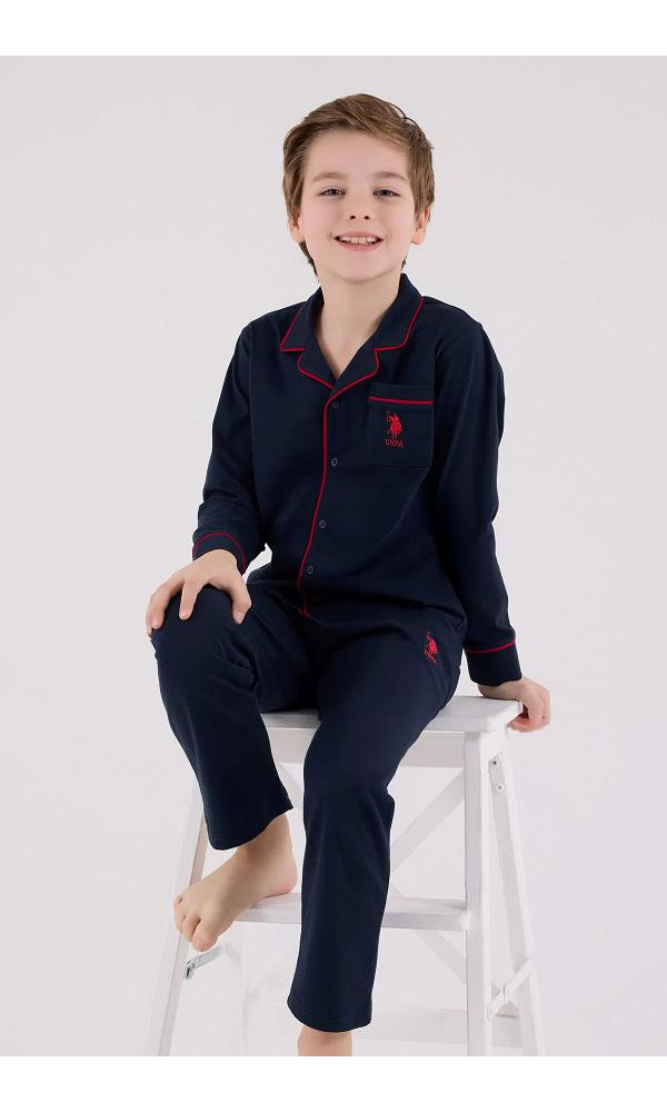 U.S. Polo Assn US2234-G  Erkek çocuk Gömlek Pijama Takımı Somon