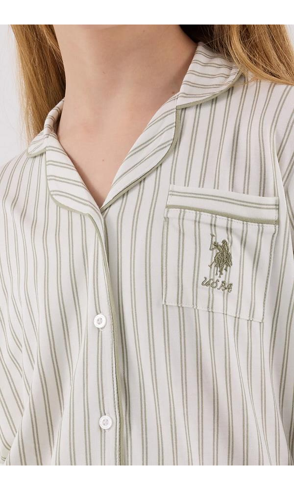 U.S. Polo Assn  US2326-4 Kız Gömlek Pijama Takımı ÇAY YEŞİLİ