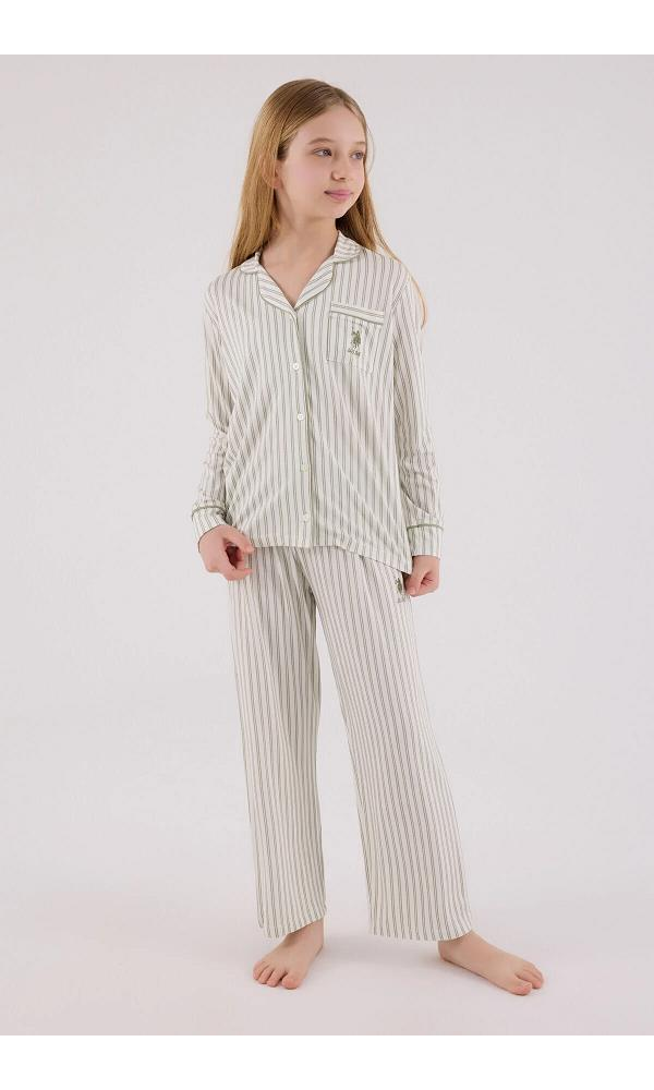 U.S. Polo Assn  US2326-4 Kız Gömlek Pijama Takımı ÇAY YEŞİLİ
