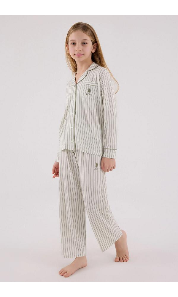 U.S. Polo Assn  US2326-4 Kız Gömlek Pijama Takımı ÇAY YEŞİLİ