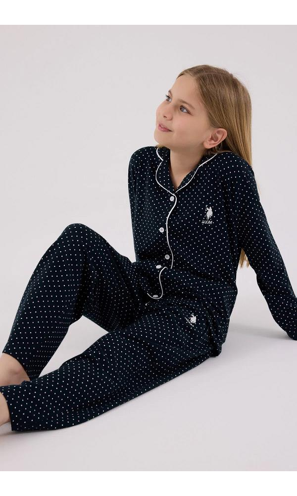 U.S. Polo Assn US2327-4  Kız Gömlek Pijama Takımı Somon