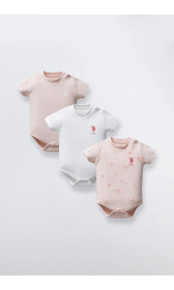 U.S Polo Assn USB2353  Kız Bebek 3Lü Body Set bej
