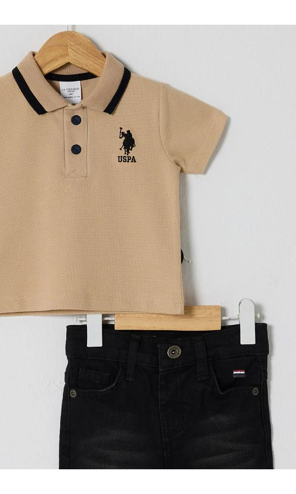 U.S Polo Assn USB2626  Erkek Bebek 2Li Pike T-Shırt Takım bej