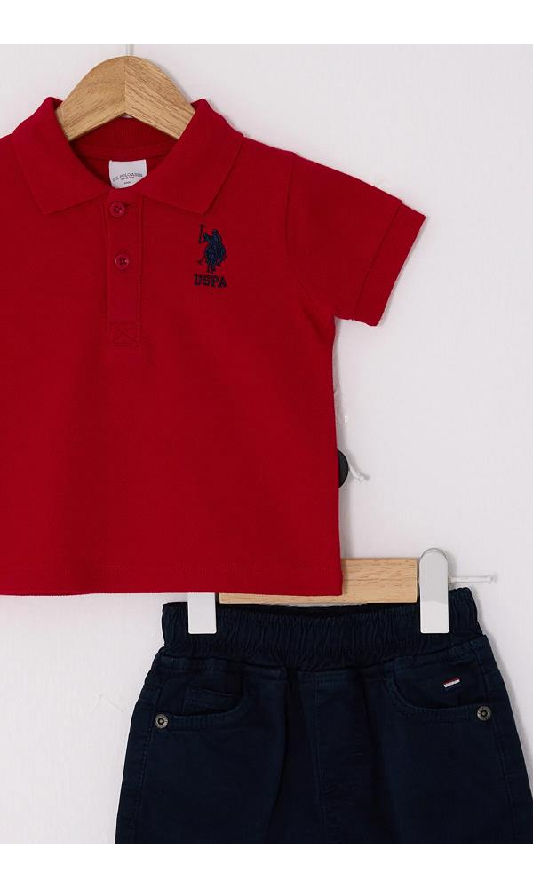 U.S Polo Assn USB2630 Erkek Bebek Pike T-Shırt 2Li Takım KIRMIZI