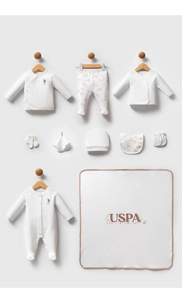 U.S. Polo Assn USB2704  Kız Bebek Hastane Çıkış Seti 10'Lu BEYAZ